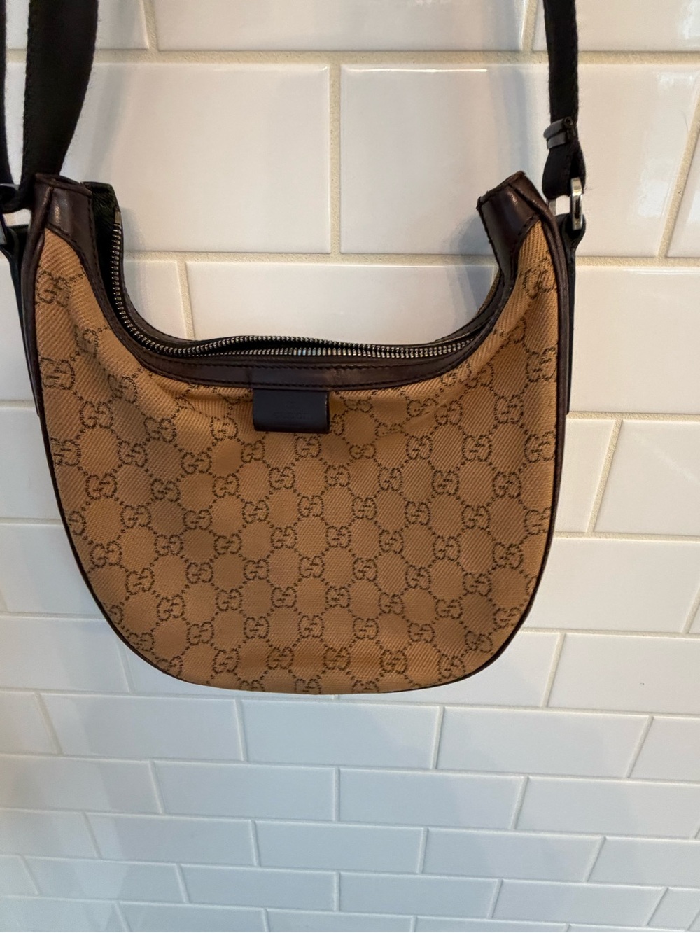 Gucci Beige Brown GG Canvas Shoulder Bag